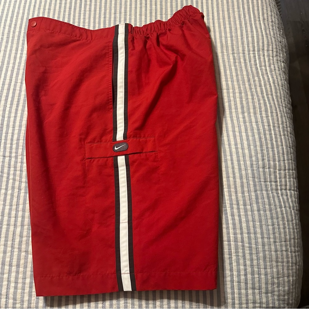 Vintage Nike Mens XL Striped Color Block Mini Swoosh‎ Shorts Red